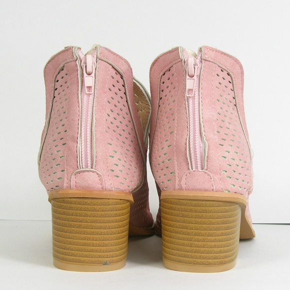 LAST 1! Pink Open Toe Laser Cut Vegan Suede Bootie - Picture 3 of 8
